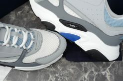 DIOR B22 SNEAKERS WHITE AND BLUE TECHNICAL MESH AND GRAY CALFSKIN - DO001