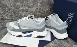 DIOR B22 SNEAKERS WHITE AND BLUE TECHNICAL MESH AND GRAY CALFSKIN - DO001