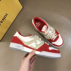 FENDI MATCH RED LEATHER LOW-TOPS SNEAKERS - FDS001
