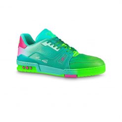 LOUIS VUITTTON TRAINER SNEAKERS IN GREEN GRAINED CALF LEATHER - LVS002