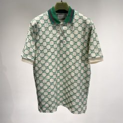 GUCCI GG STRETCH COTTON POLO IN OFF-WHITE AND GREEN - GGS007