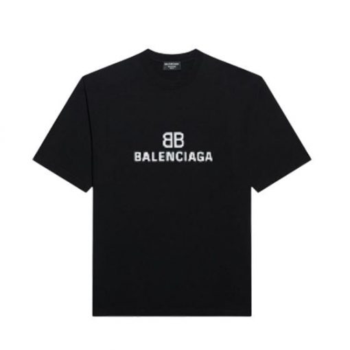 BALENCIAGA MEN'S BB PIXEL MEDIUM FIT T-SHIRT IN BLACK - BAS012