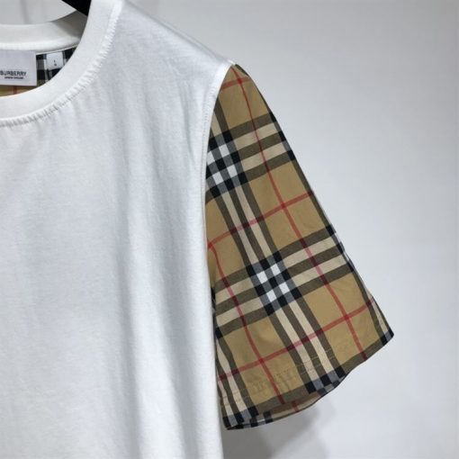 BURBERRY CHECK SLEEVE COTTON OVERSIZED T-SHIRT IN WHITE - BRS010