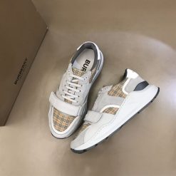 BURBERRY CHECK, SUEDE AND LEATHER SNEAKERS - BBR009