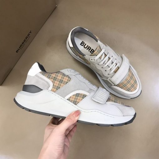 BURBERRY CHECK, SUEDE AND LEATHER SNEAKERS - BBR009