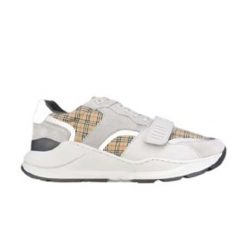 BURBERRY CHECK, SUEDE AND LEATHER SNEAKERS – BBR009