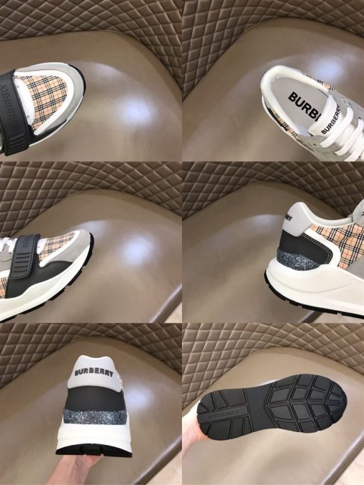 BURBERRY CHECK, SUEDE AND LEATHER SNEAKERS - BBR010