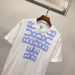BURBERRY LOGO PRINT COTTON OVERSIZED T-SHIRT IN WHITE/BLUE - BRS005