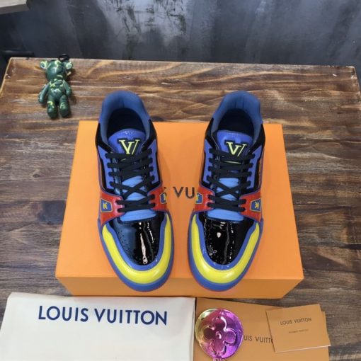 LOUIS VUITTON TRAINER SNEAKERS IN NAVY BLUE PATENT CANVAS - LVS034