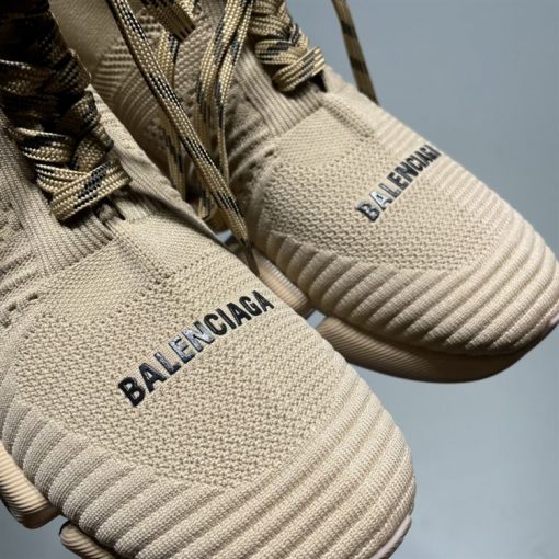 BALENCIAGA MEN'S SPEED 2.0 LACE-UP RECYCLED KNIT SNEAKER IN BEIGE - BLA032