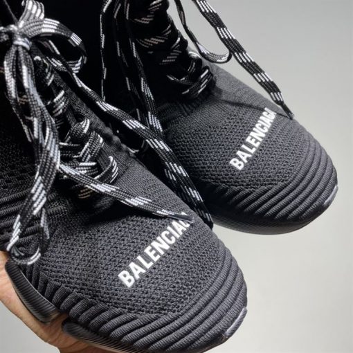 BALENCIAGA MEN'S SPEED 2.0 LACE-UP RECYCLED KNIT SNEAKER IN BLACK - BLA031