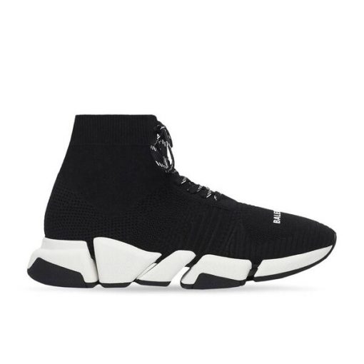 BALENCIAGA MEN'S SPEED 2.0 LACE-UP RECYCLED KNIT SNEAKER IN BLACK/WHITE - BLA033