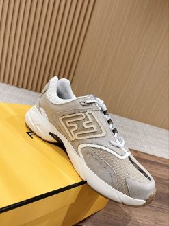 FENDY FASTER TRAINERS BEIGE NUBUCK LEATHER LOW TOPS - FDS020