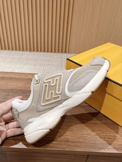 FENDY FASTER TRAINERS BEIGE NUBUCK LEATHER LOW TOPS - FDS020