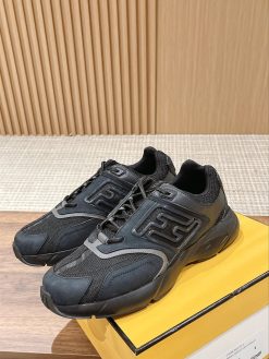 FENDY FASTER TRAINERS BLACK NUBUCK LEATHER LOW TOPS - FDS018