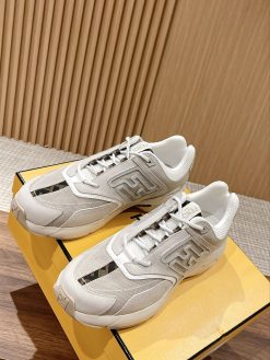 FENDY FASTER TRAINERS WHITE NUBUCK LEATHER LOW TOPS - FDS019