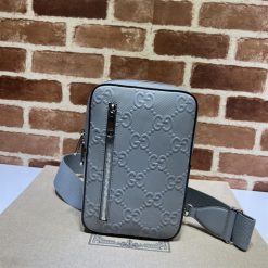 GUCCI GG EMBOSSED SLING BACKPACK GREY LEATHER - BG019