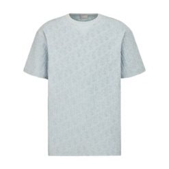 DIOR OBLIQUE T-SHIRT RELAXED FIT BLUE TERRY COTTON JACQUARD - DOT017