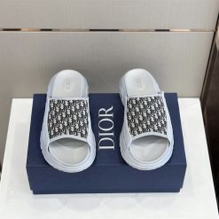 DIOR H-TOWN SANDAL GRAY RUBBER WITH BEIGE AND BLACK DIOR OBLIQUE JACQUARD - DS001