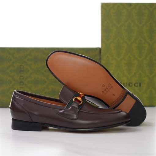GUCCI BRIXTON WEB LOAFER IN LEATHER WITH HORSEBIT - GL009
