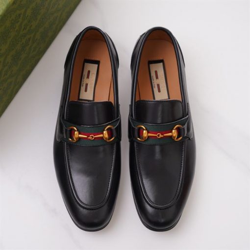 GUCCI BRIXTON WEB LOAFER IN LEATHER WITH HORSEBIT - GL013