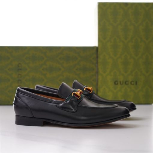 GUCCI BRIXTON WEB LOAFER IN LEATHER WITH HORSEBIT - GL013