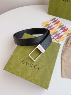 GUCCI GG BELT WITH RECTANGULAR BUCKLE - GB044