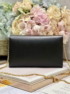 DIOR BOBBY EAST-WEST POUCH WITH CHAIN BLACK SMOOTH CALFSKIN - DOB098